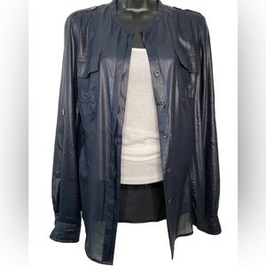 CALVIN KLEIN Women long sleeve 100%Polyester button down sheer blouse Size XS/TP